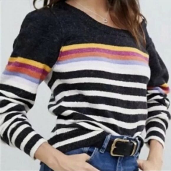 Free People Complete Me 80s style Striped Rainbow Sweater - Picture 5 of 11